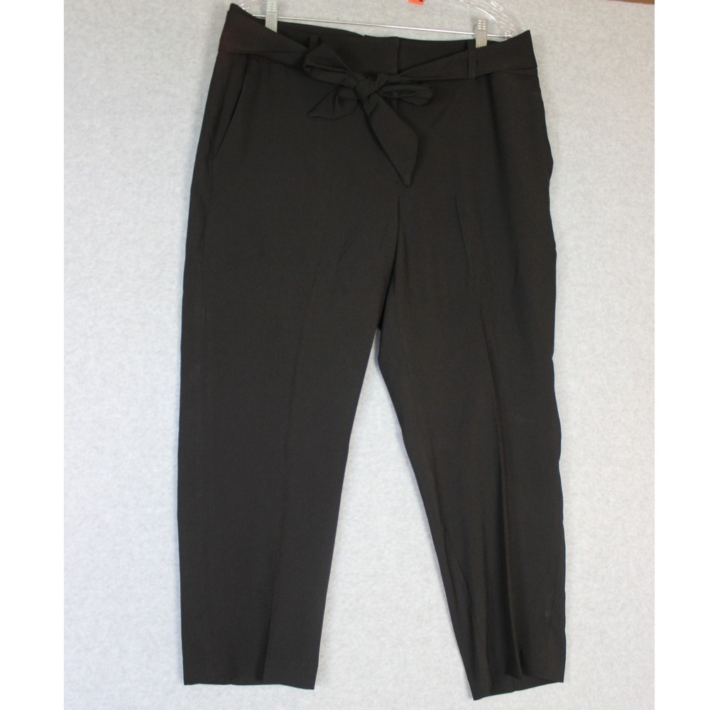 DKNY Womens Black Tie Waist High Rise Straight Fit Pants Size 14